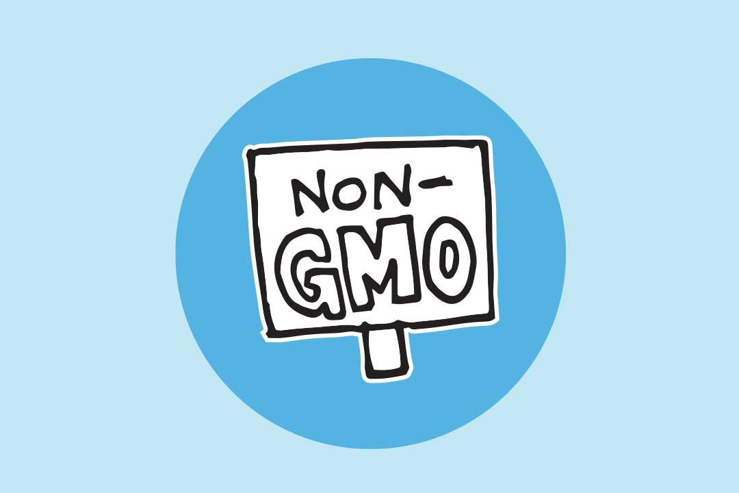 Uma placa dizendo: “sem GMO”